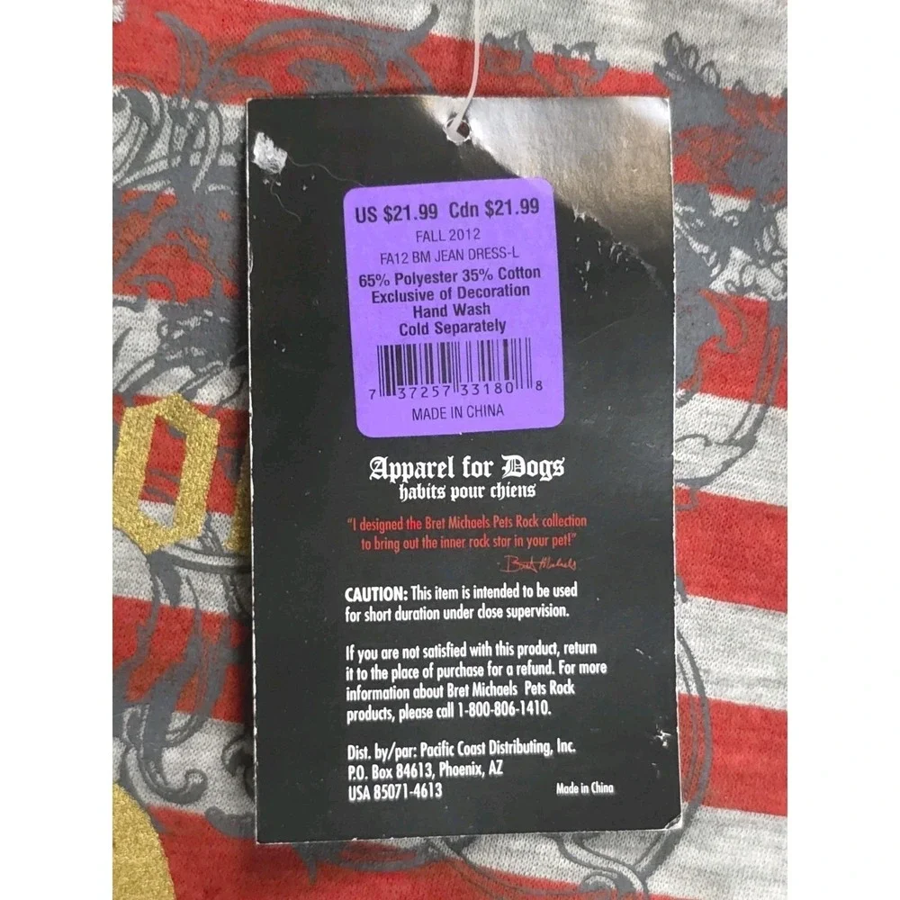 Bret Michaels Dog Dress Size Large Rock Hoodie Denim Bandana NWT